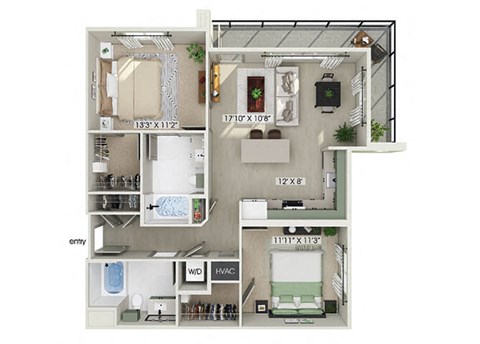 Floor plan for 2 beds, 2 baths, 1034 sqft