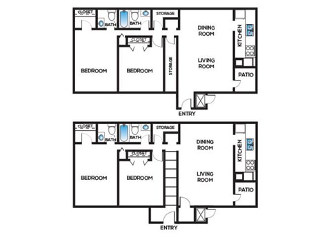 Floor plan for 2 beds, 1.5 baths, 1152 sqft