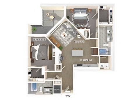 Floor plan for 2 beds, 2 baths, 1155 sqft
