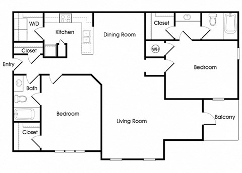Floor plan for 2 beds, 2 baths, 1165 sqft