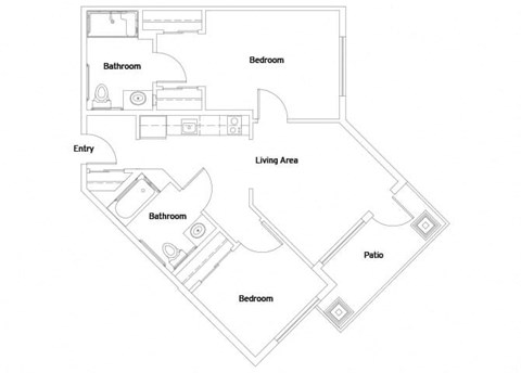 Floor plan for 2 beds, 2 baths, 808 sqft
