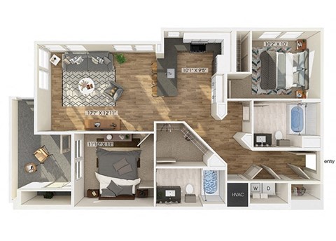 Floor plan for 2 beds, 2 baths, 1060 sqft