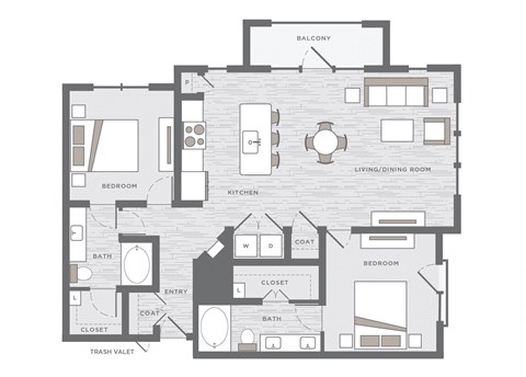 Floor plan for 2 beds, 2 baths, 1311 sqft