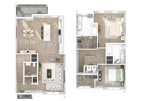 Floor plan for 2 beds, 2.5 baths, 1708 sqft