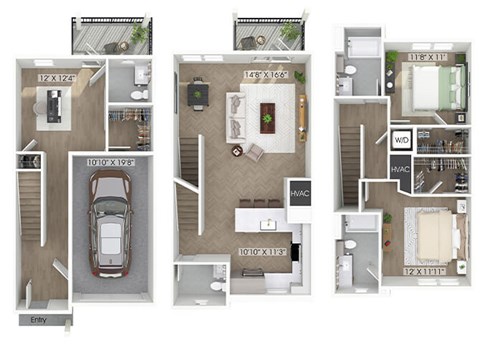 Floor plan for 2 beds, 2.5 baths, 1680 sqft