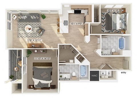 Floor plan for 2 beds, 2 baths, 1094 sqft