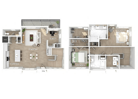 Floor plan for 2 beds, 2.5 baths, 1788 sqft