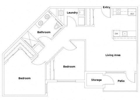 Floor plan for 2 beds, 1 bath