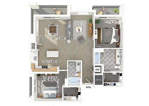 Floor plan for 2 beds, 2 baths, 1323 sqft