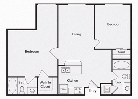 Floor plan for 2 beds, 2 baths, 922 sqft