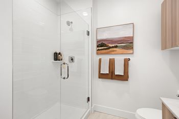 Separate shower with glass enclosure*