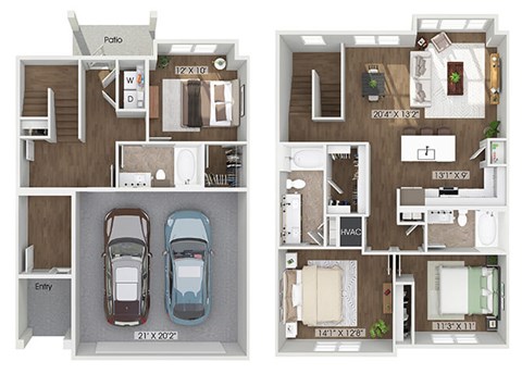 Floor plan for 3 beds, 3 baths, 1645 sqft