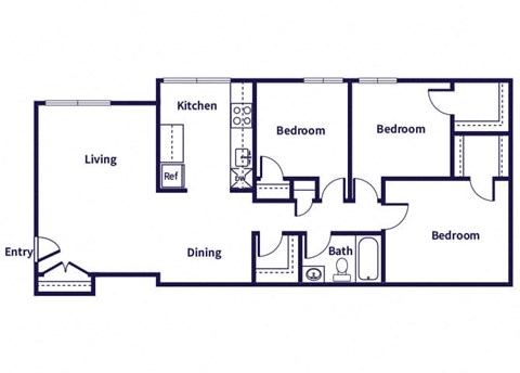 Floor plan for 3 beds, 1 bath, 1066 sqft