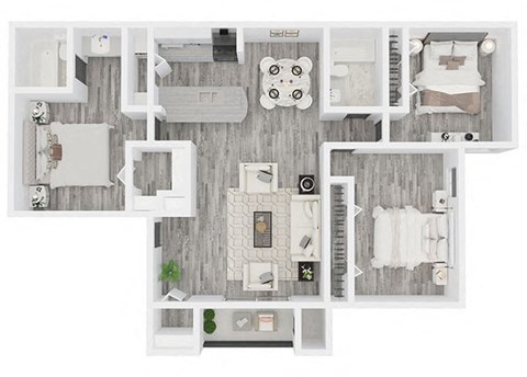 Floor plan for 3 beds, 2 baths, 1144 sqft