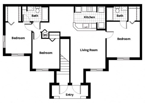 Floor plan for 3 beds, 2 baths, 1165 sqft