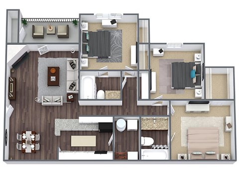 Floor plan for 3 beds, 2 baths, 1218 sqft