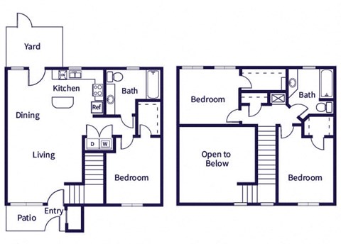 Floor plan for 3 beds, 2 baths, 1240 sqft