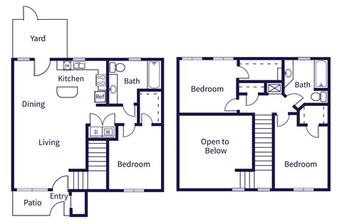 Floor plan for 3 beds, 2 baths, 1240 sqft
