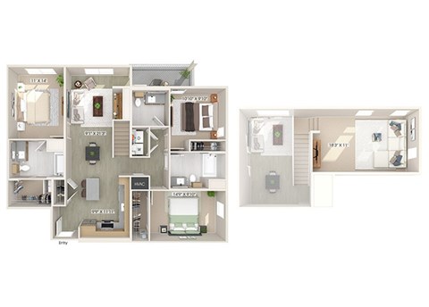 Floor plan for 3 beds, 2.5 baths, 1597 sqft