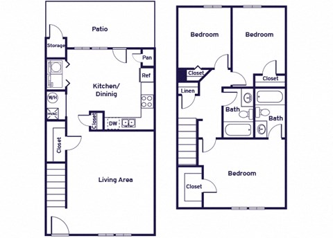 Floor plan for 3 beds, 2 baths, 1310 sqft
