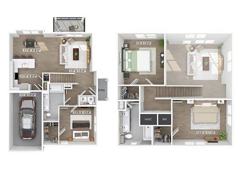 Floor plan for 3 beds, 2 baths, 1553 sqft