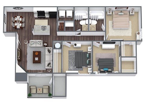 Floor plan for 3 beds, 2 baths, 1250 sqft