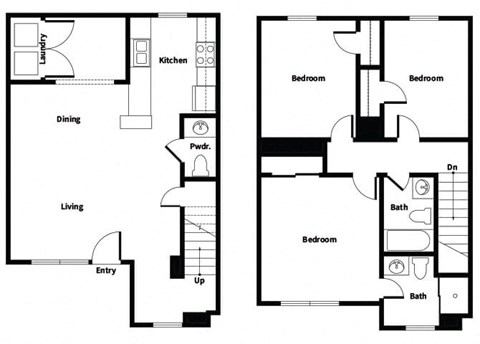 Floor plan for 3 beds, 2.5 baths, 1352 sqft