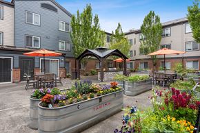 Federal Way apartment for rent - Courtyard community planters at Meridian Court Apartments in Federal Way WA