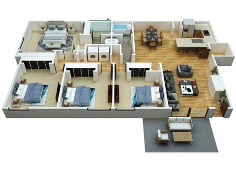 Floor plan for 4 beds, 2 baths, 1289 sqft