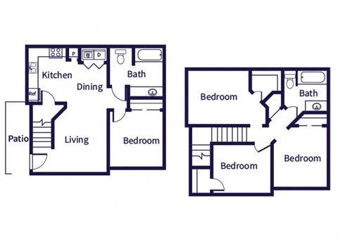 Floor plan for 4 beds, 2 baths, 1224 sqft