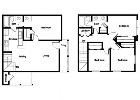 Floor plan for 4 beds, 2 baths, 1360 sqft
