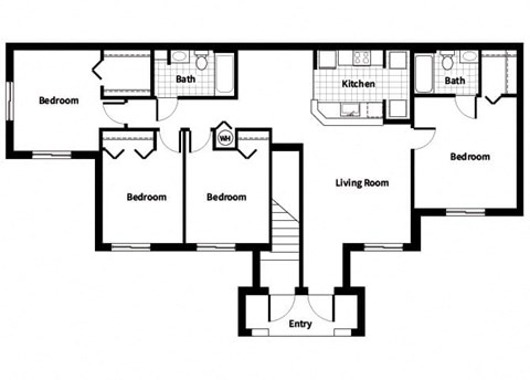 Floor plan for 4 beds, 2 baths, 1265 sqft