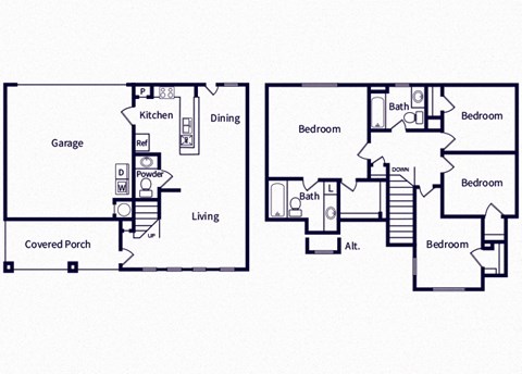 Floor plan for 4 beds, 2.5 baths, 1429 sqft