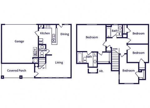 Floor plan for 4 beds, 2.5 baths, 1429 sqft
