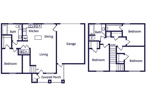 Floor plan for 4 beds, 2 baths, 1445 sqft