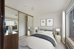 Olympia apartment for rent - Bedroom with staged furniture at Boardwalk in Olympia WA