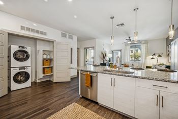 Polished granite or quartz countertops