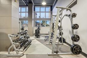 Pasadena apartment for rent - Fitness Center Free Weights at Haven at Del Mar Station Apartments in Pasadena CA