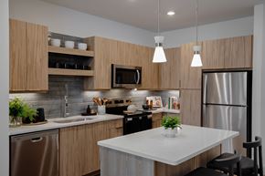 Atlanta apartment for rent - Honey Design Kitchen Side View at The Edley in Atlanta GA