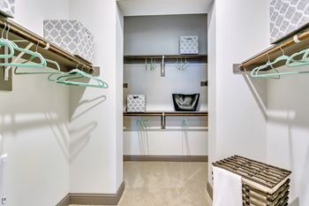Oversized closet with wood shelves*