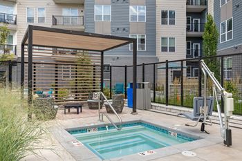 Pool deck with multimedia cabana