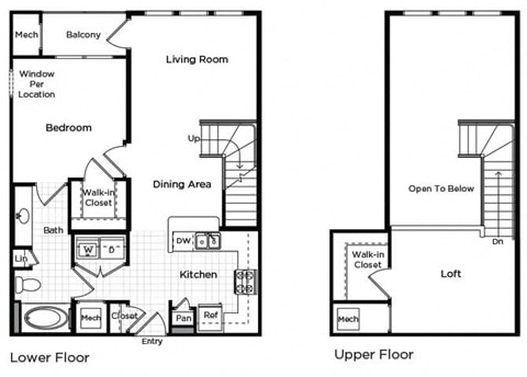 Floor plan for 1 bed, 1 bath, 925 sqft