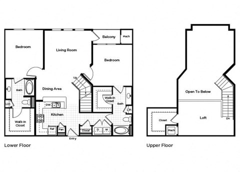 Floor plan for 2 beds, 2 baths, 1335 sqft