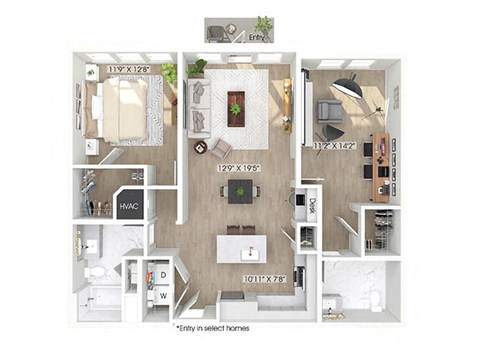 Floor plan for 1 bed, 1.5 baths, 1186 sqft
