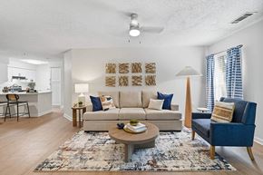 Austell apartment for rent - Living room and view of kitchen at Chroma Park Apartments in Austell GA
