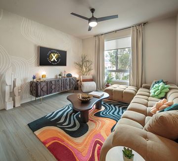 Camarillo apartment for rent - A living room with a large sectional sofa and a coffee table.