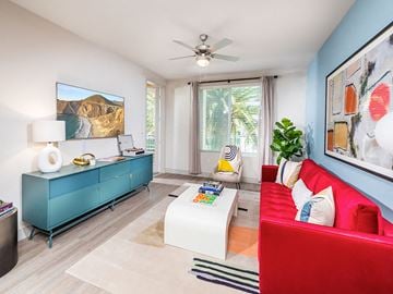 Fremont apartment for rent - a living room with a red couch