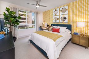 Orange apartment for rent - Bedroom with ceiling fan at Avel Apartment Homes in Orange CA