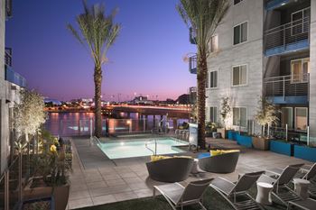 Resort-style pool with lake views