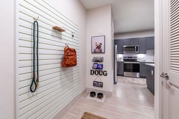 Wood-style plank flooring in the living area